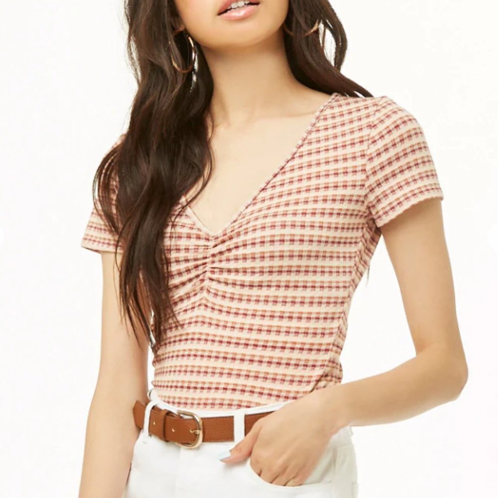 Forever 21 Striped Ruched Baby Crop Tee S